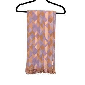 J. Crew Wool Shawl Wrap Fringe 19X76" Scarf Brown Purple Long Geometric Blanket